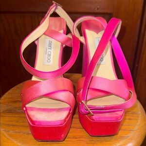 Jimmy Choo Gaia 140 Satin Platform Sandals – Fuchsia – Size 11B/42